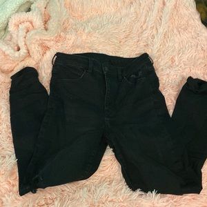 American Eagle Black Super High Rise Jeggings with Some Rips